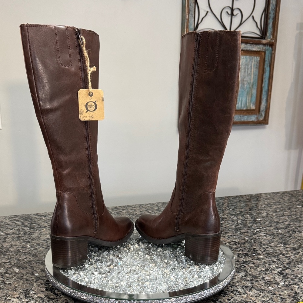 Born Rich Brown Leather block heels tall boots NEW 6.5 - Picture 7 of 16